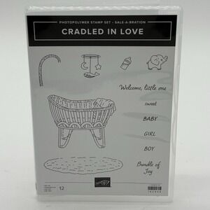 Stampin Up CRADLE IN LOVE Baby Shower Boy Girl Bassinet Bottle Elephant Sweet